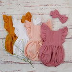 Sweet Grapefruit 2 Pcs Headband Ruffle Organic Cotton Baby Girls Romper | Hypoallergenic - Allergy Friendly - Naturally Free