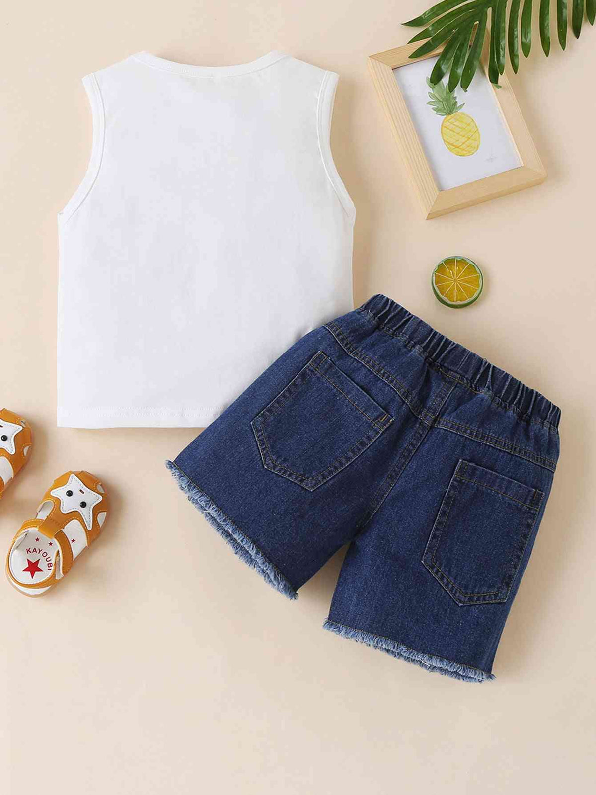 Tangy Pineapple Hello Summer Denim Graphic Cotton Baby Boys Shorts Set | Hypoallergenic - Allergy Friendly - Naturally Free