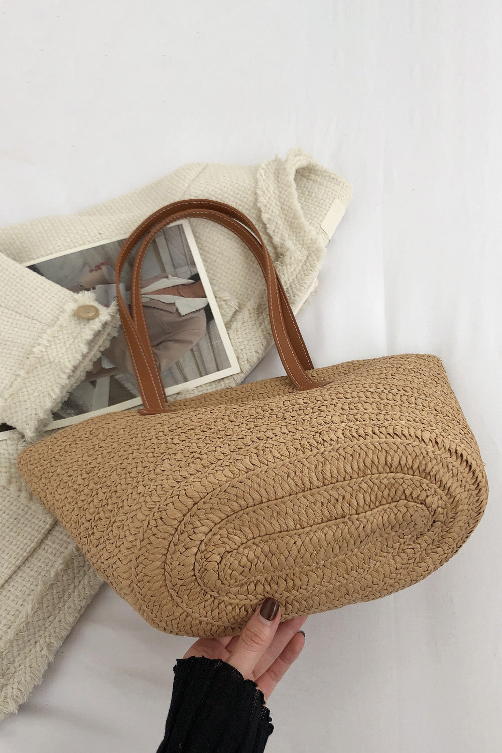 Tropical Beach Vegan Leather Straw Tote Bag | Hypoallergenic - Allergy Friendly - Naturally Free