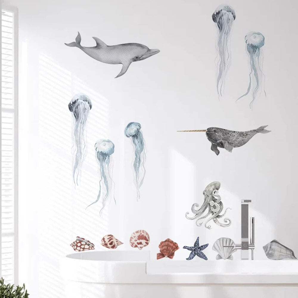 Underwater Animals DIY Vinyl Non-Toxic Decal Self Adhesive Wall Stickers | Hypoallergenic - Allergy Friendly - Naturally Free