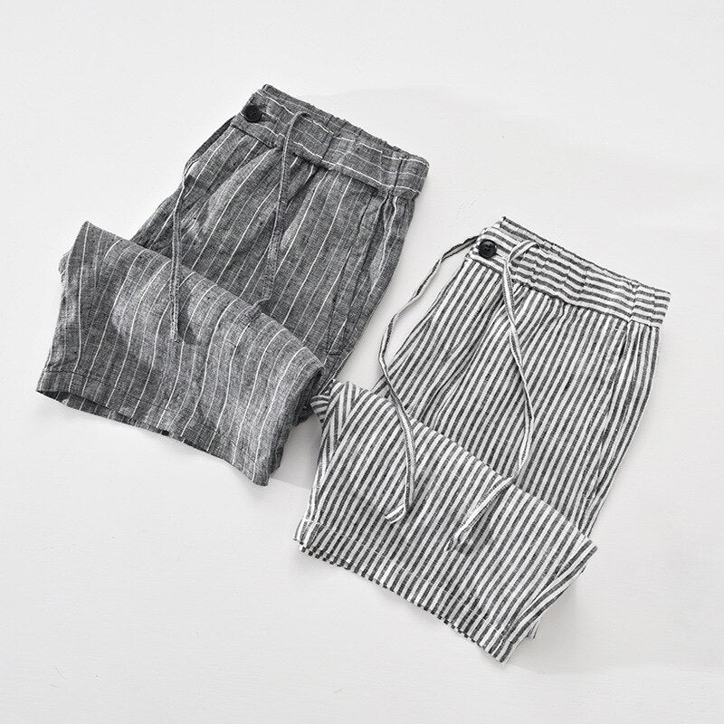 Verdant Horizon Stripes 100% Linen Mens Shorts | Hypoallergenic - Allergy Friendly - Naturally Free