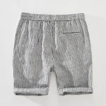 Verdant Horizon Stripes 100% Linen Mens Shorts | Hypoallergenic - Allergy Friendly - Naturally Free