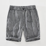 Verdant Horizon Stripes 100% Linen Mens Shorts | Hypoallergenic - Allergy Friendly - Naturally Free