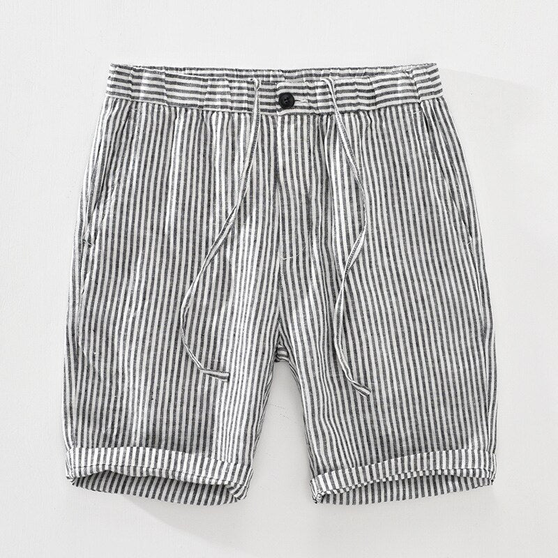 Verdant Horizon Stripes 100% Linen Mens Shorts | Hypoallergenic - Allergy Friendly - Naturally Free