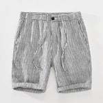 Verdant Horizon Stripes 100% Linen Mens Shorts | Hypoallergenic - Allergy Friendly - Naturally Free