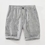 Verdant Horizon Stripes 100% Linen Mens Shorts | Hypoallergenic - Allergy Friendly - Naturally Free