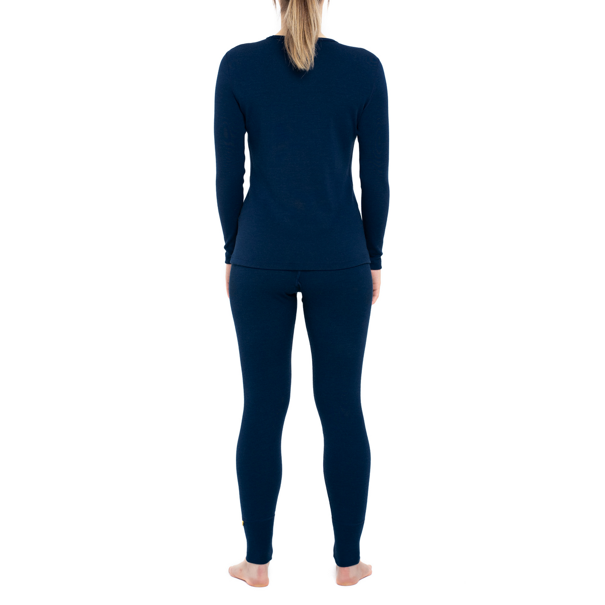 MENIQUE 100% Merino Wool Womens Long Sleeve & Bottoms 2-Piece Dark Blue