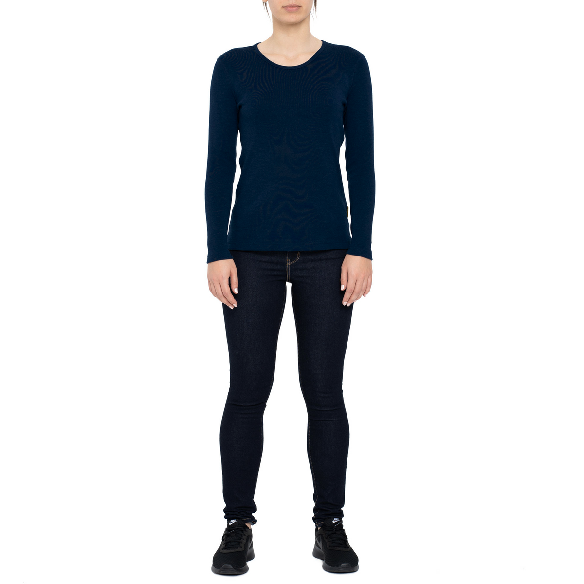 MENIQUE Long Sleeve Crew 100% Merino Wool Womens Shirt Dark Blue