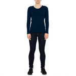 MENIQUE Long Sleeve Crew 100% Merino Wool Womens Shirt Dark Blue