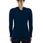 MENIQUE Long Sleeve Crew 100% Merino Wool Womens Shirt Dark Blue