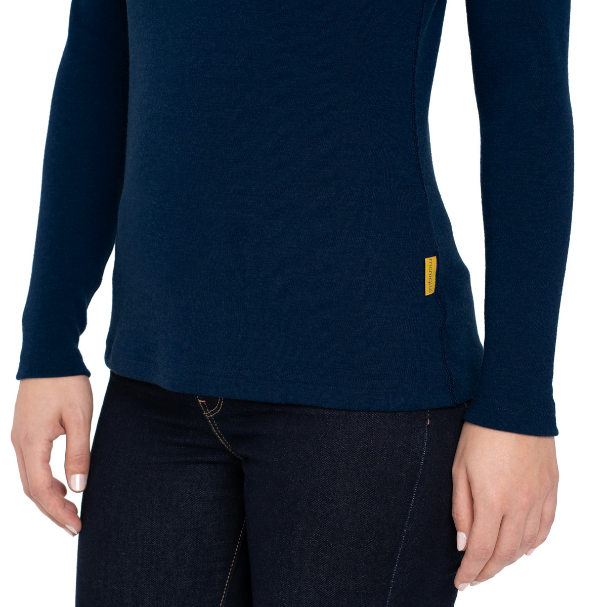 MENIQUE Long Sleeve Crew 100% Merino Wool Womens Shirt Dark Blue