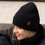 MENIQUE 100% Merino Wool Womens Knit Ribbed Beanie Merino