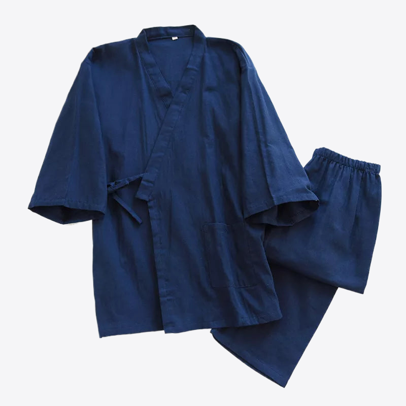 Coastal Retreat Solid Kimono Robe 100% Cotton Mens Pajamas