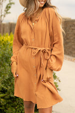 Orange Marmalade Puff Sleeve 100% Cotton Womens Dress