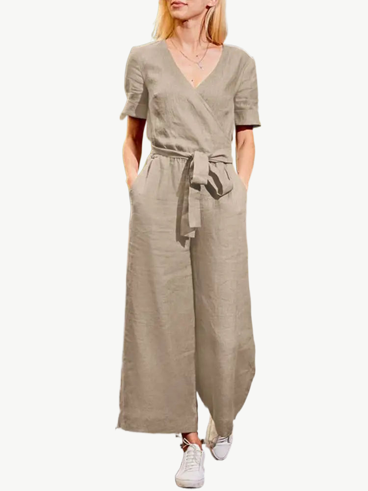 Pumpkin Spice V-Neck Cotton Womens Jumpsuit