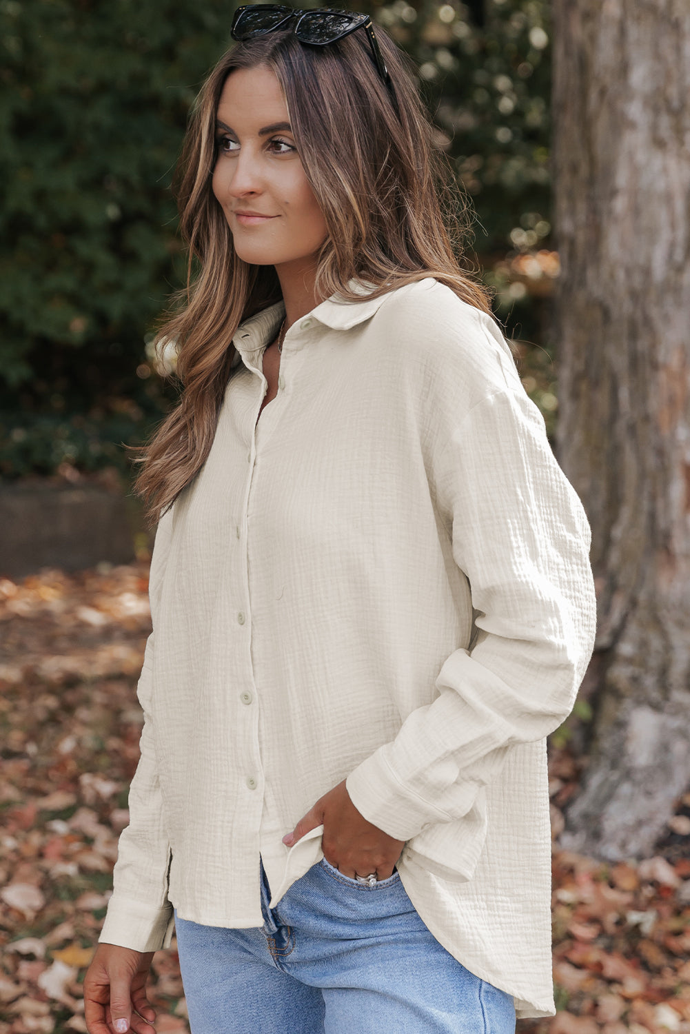 Apricot Garden Crinkle Sleeve Oversized 100% Cotton Womens Shirt