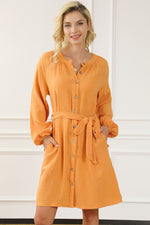 Orange Marmalade Puff Sleeve 100% Cotton Womens Dress