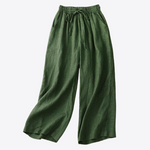 Olive Grove Calf-Length Wide Leg Cotton Linen Womens Pants