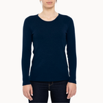 MENIQUE Long Sleeve Crew 100% Merino Wool Womens Shirt Dark Blue