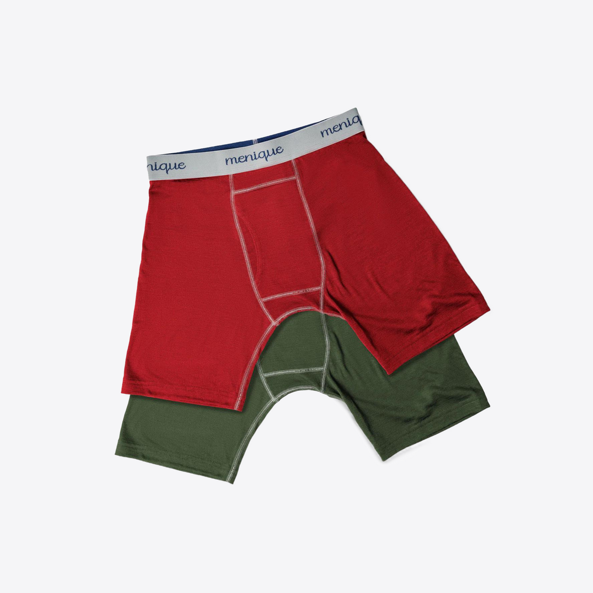 MENIQUE 100% Merino Wool Mens Boxers 2-Pack Royal cherry/Dark green