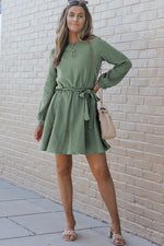 Ireland Puff Sleeve Drawstring 100% Cotton Womens Mini Dress