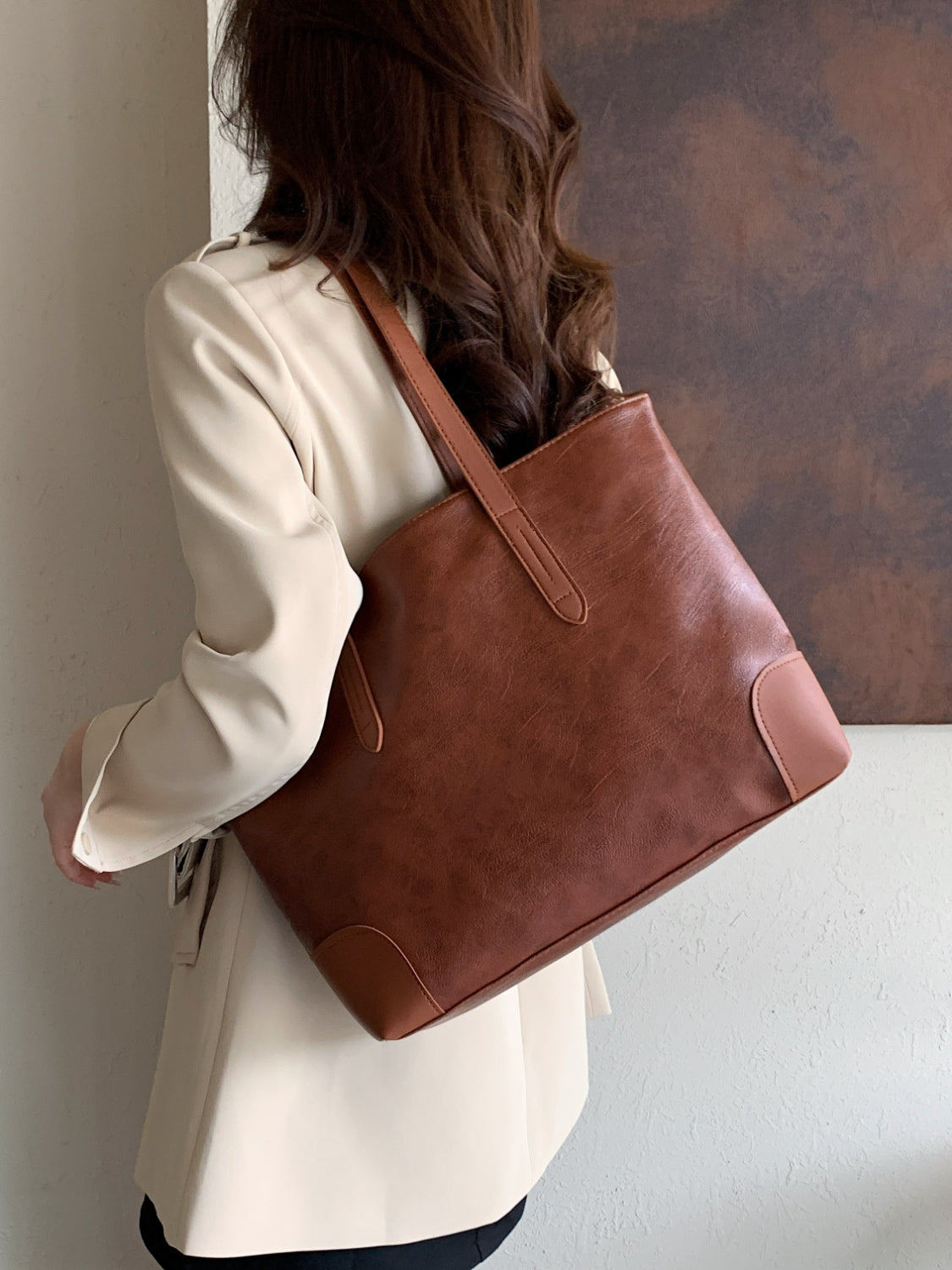 Coffee Mocha Vegan Leather Womens Tote Bag