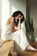 THE HAND LOOM Canggu Maxi 100% Organic Cotton Womens Dress - Natural With Stripes