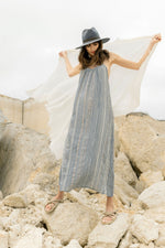 THE HAND LOOM Canggu Maxi 100% Organic Cotton Womens Dress - Navy With Stripes