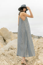 THE HAND LOOM Canggu Maxi 100% Organic Cotton Womens Dress - Navy With Stripes