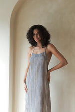 THE HAND LOOM Canggu Maxi 100% Organic Cotton Womens Dress - Navy With Stripes