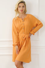 Orange Marmalade Puff Sleeve 100% Cotton Womens Dress