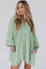 Midnight Sky Crinkle Puff Sleeve Shirt 100% Cotton Womens Dress