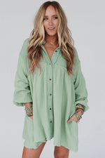 Midnight Sky Crinkle Puff Sleeve Shirt 100% Cotton Womens Dress