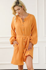 Orange Marmalade Puff Sleeve 100% Cotton Womens Dress