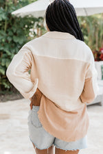 Grapefruit Orange Color Block Buttoned Raw Hem Textured Shirt