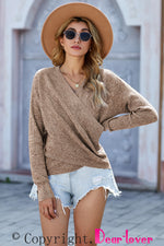 Beige Sunflower V-Neck Waffle 100% Cotton Sweater