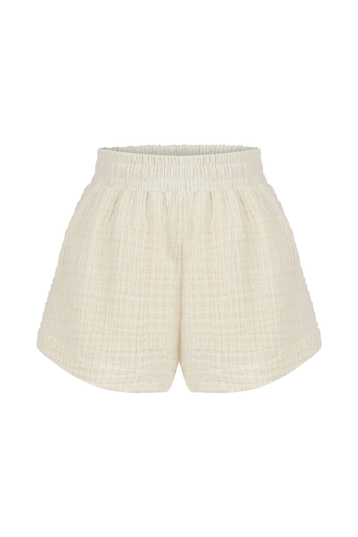 THE HAND LOOM Echo Womens Boy Shorts - Natural With Gold Stripes
