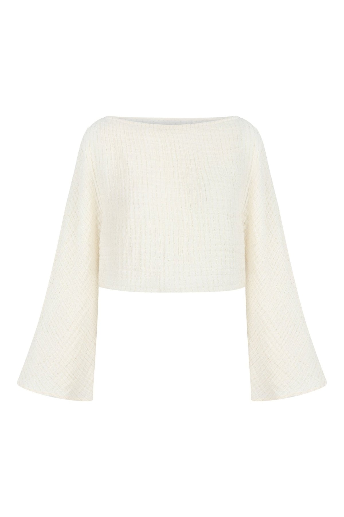 THE HAND LOOM Echo Crop Top - Natural With Gold Stripes