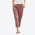 Orchid Bloom Ankle Length Cotton Linen Womens Pants