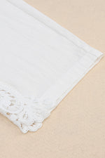 White Lace Splicing Drawstring Casual Cotton Pants