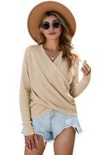 Beige Sunflower V-Neck Waffle 100% Cotton Sweater