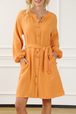 Orange Marmalade Puff Sleeve 100% Cotton Womens Dress