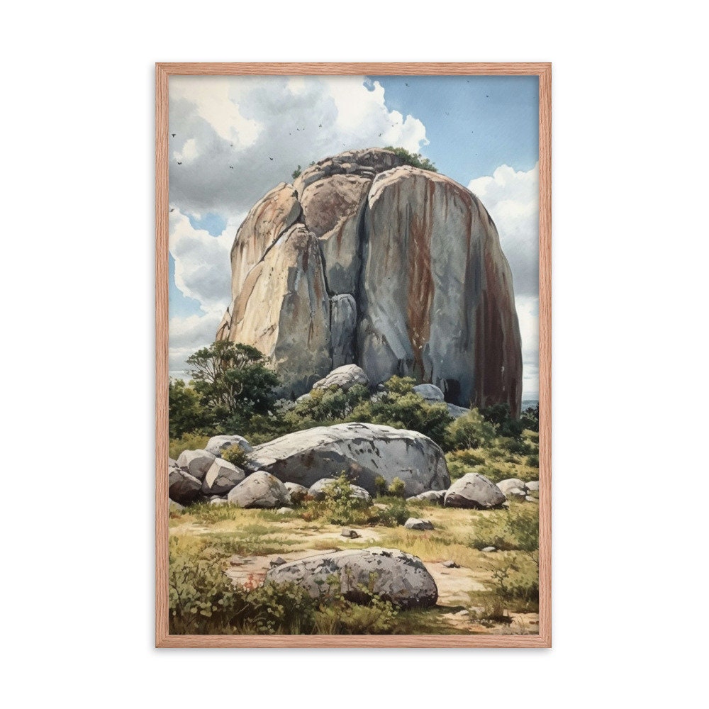 Zuma Rock in Abuja Landscape Wall Art | Nigeria Watercolor Illustration | Historical Vibrant Wall Decor | Modern Frame Art