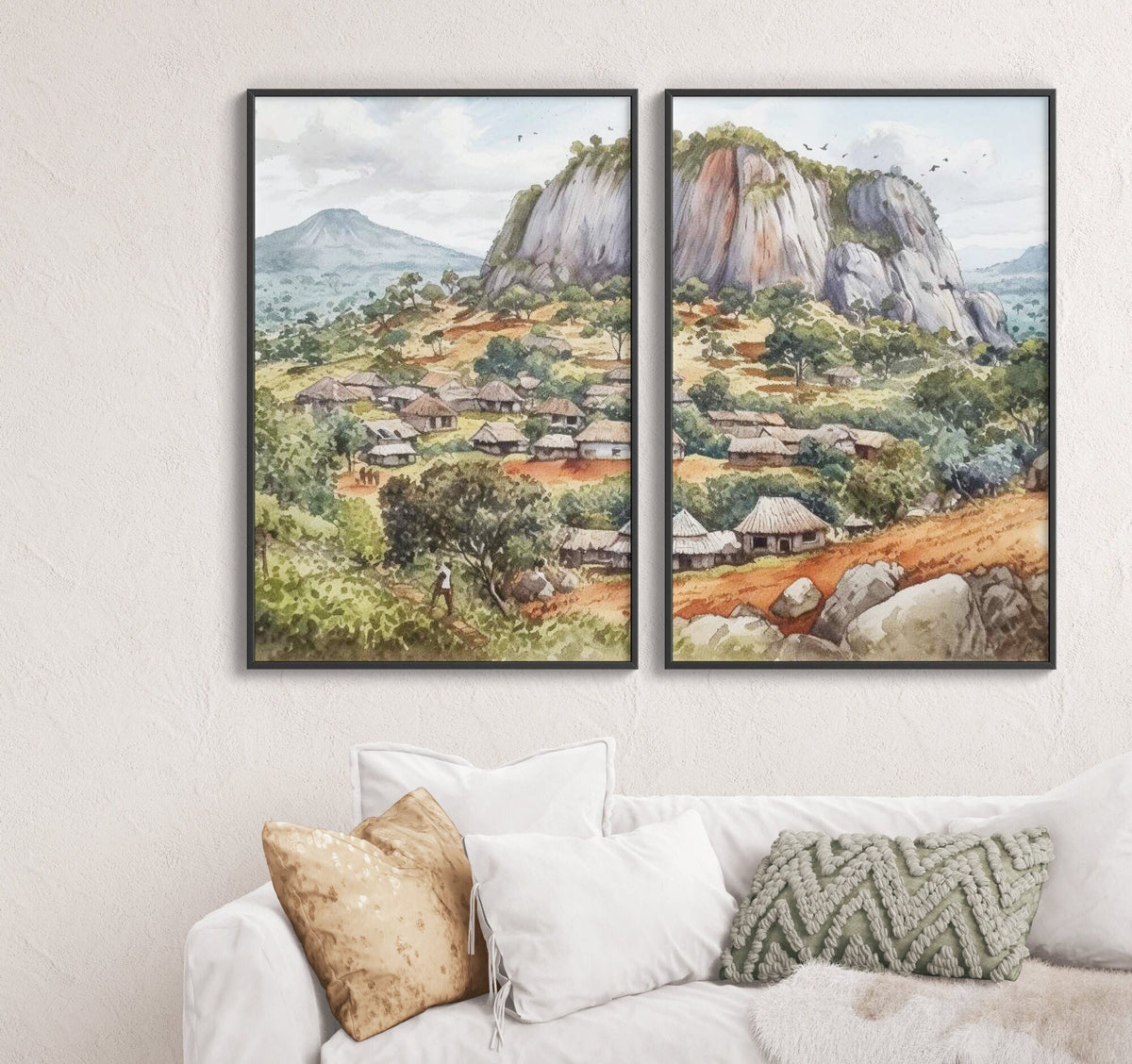 2 pcs Idanre Hills in Ondo State Landscape Wall Art | Nigeria Watercolor Illustration | Historical Vibrant Wall Decor | Modern Frame Art