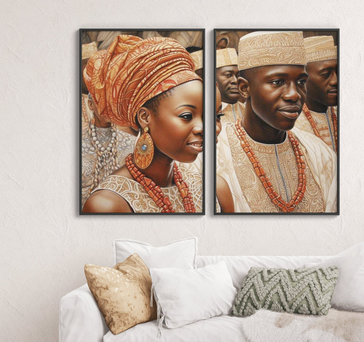 2 pcs Igba Nkwu Nigerian Traditional Wedding Wall Art | Watercolor Illustration | African Wall Decor | Modern Frame Art