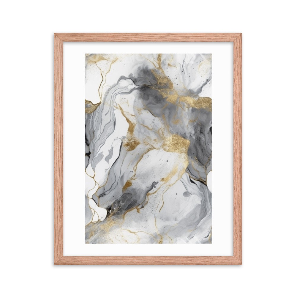 Gray & Gold Marble Abstract Wall Art | Luxury Illustration | Wall Decor | Modern Frame Art