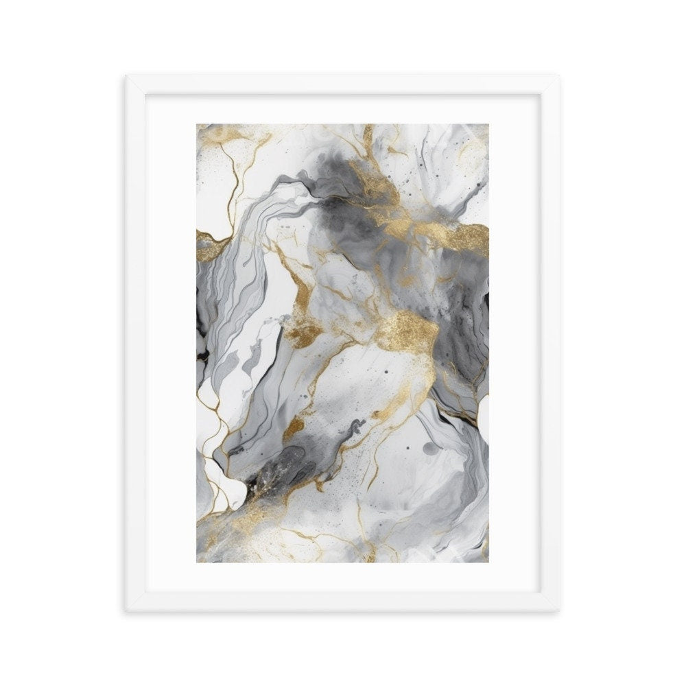 Gray & Gold Marble Abstract Wall Art | Luxury Illustration | Wall Decor | Modern Frame Art