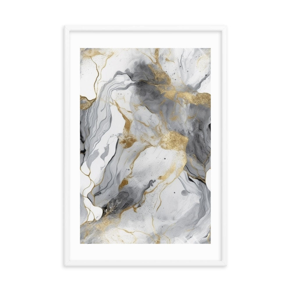 Gray & Gold Marble Abstract Wall Art | Luxury Illustration | Wall Decor | Modern Frame Art