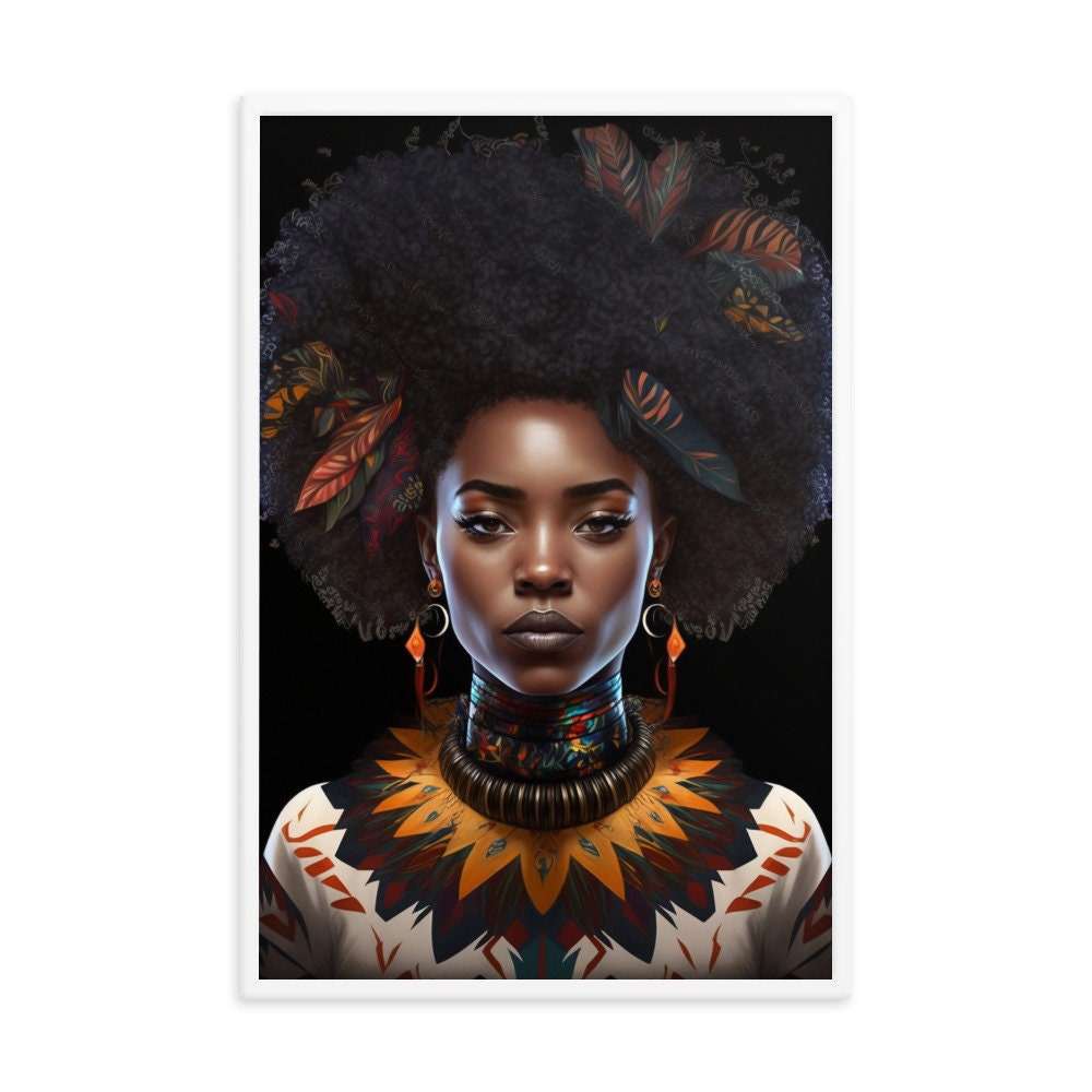 Tribal Black Afro Girl Wall Art | Teen Illustration | Wall Decor | Modern Frame Art