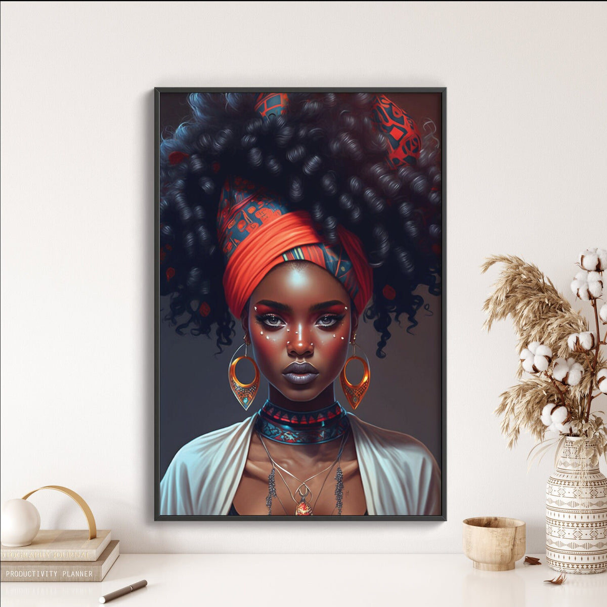 Tribal Black Girl With Hair Updo Wall Art | Teen Illustration | Wall Decor | Modern Frame Art